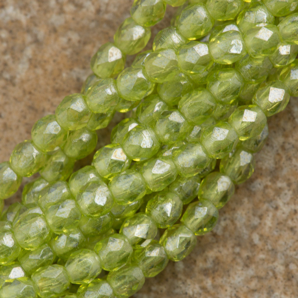 100 Czech Fire Polished 2mm Round Bead Olivine Luster (50230L)