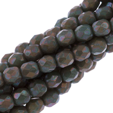 80 Czech Fire Polished 4mm Round Bead Opaque Light Beige Nebula (13010NEB)