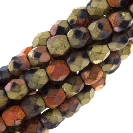 80 Czech Fire Polished 4mm Round Bead Matte California Gold Rush (98842)