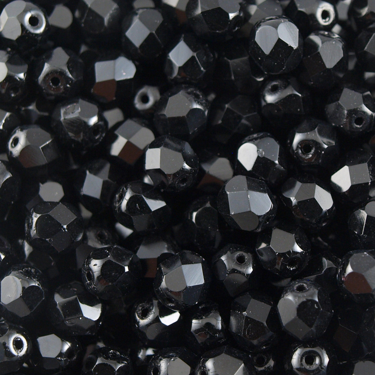 100 Czech Fire Polished 4mm Round Bead Jet (23980)