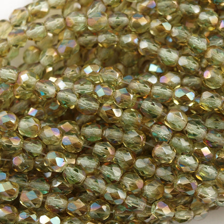 100 Czech Fire Polished 4mm Round Bead Chrysolite Celsian (50800Z)