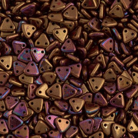 15g CzechMates 6mm Two Hole Triangle Beads Opaque Dark Bronze Luster Iris 14415R