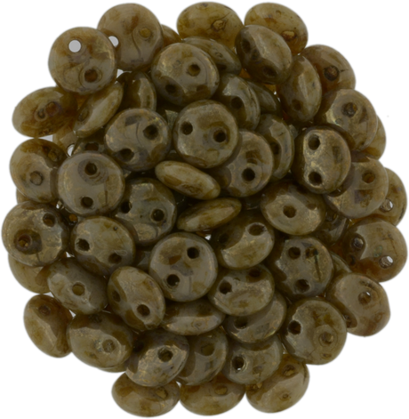 50 CzechMates 6mm Two Hole Lentil Beige Bronze Picasso Beads (13020BT)