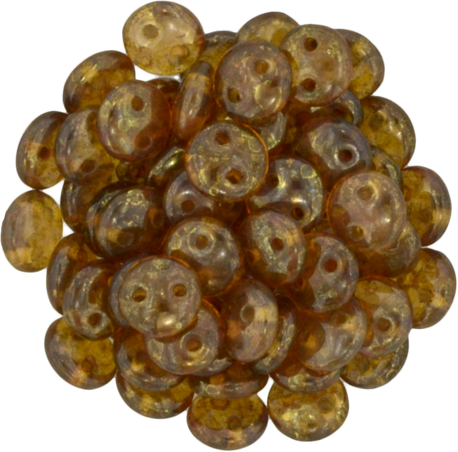 50 CzechMates 6mm Two Hole Lentil Transparent Topaz Gold Luster Beads (15695)