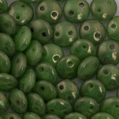 50 CzechMates 6mm Two Hole Lentil Spring Green Moon Dust Beads (53200MD)