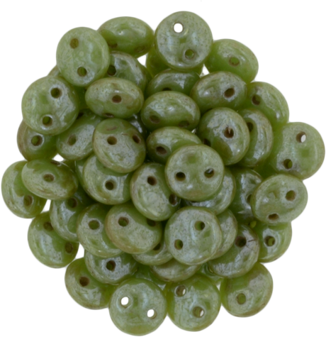 50 CzechMates 6mm Two Hole Lentil Spring Green Luster Picasso Beads (53200TL)