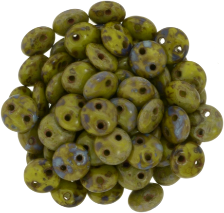 50 CzechMates 6mm Two Hole Lentil Opaque Olive Picasso Beads (53420T)