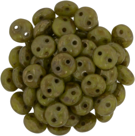 50 CzechMates 6mm Two Hole Lentil Chartreuse Bronze Picasso Beads (84020BT)