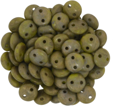 50 CzechMates 6mm Two Hole Lentil Chartreuse Copper Picasso Beads (84020CT)