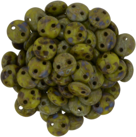 50 CzechMates 6mm Two Hole Lentil Chartreuse Picasso Beads (84020T)