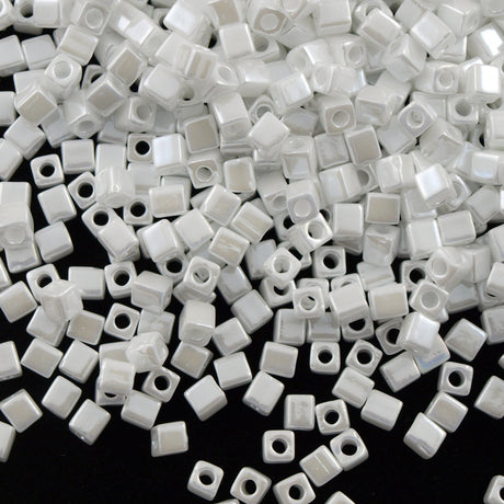 Miyuki 4mm Cube Seed Bead Opaque White Luster 10g (420)