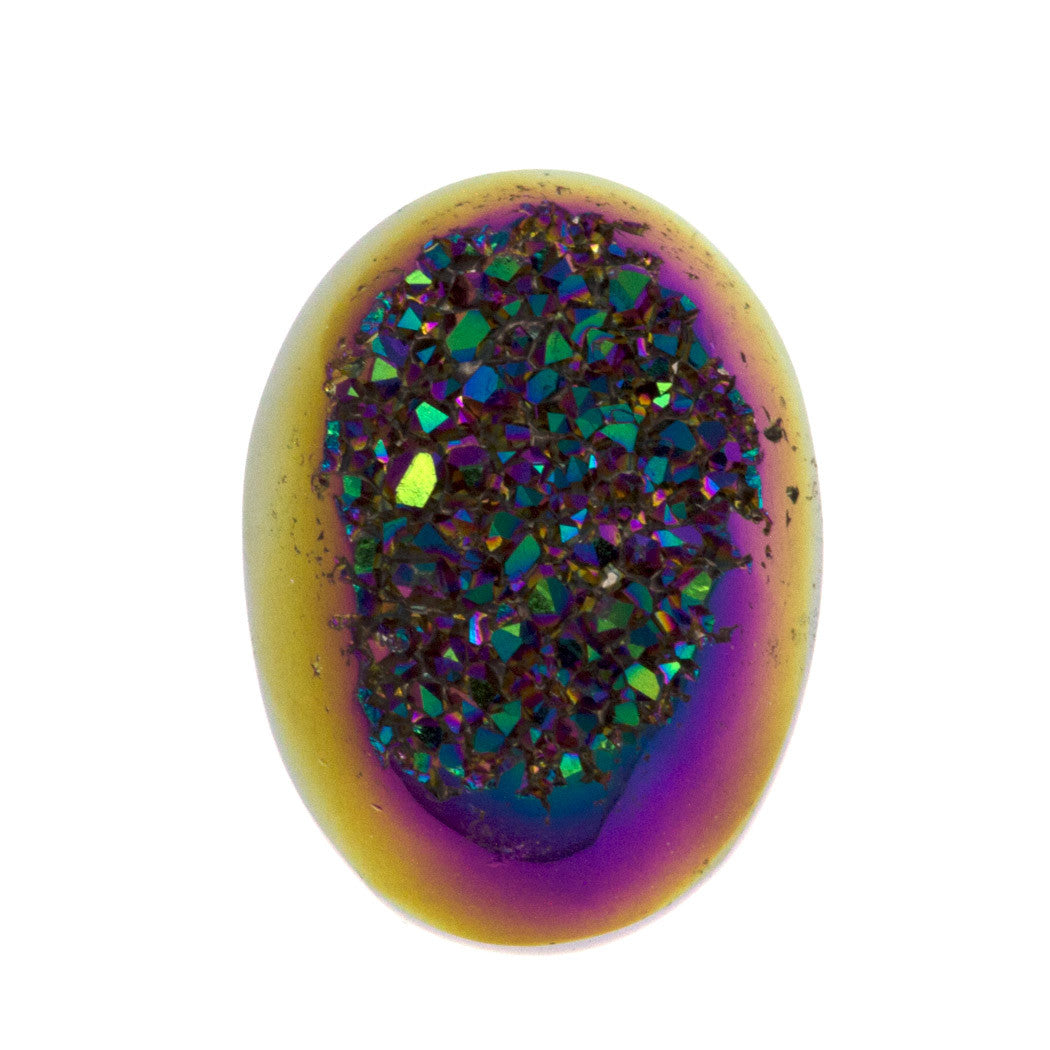 Titanium Rainbow Aura Carved Window Druzy Oval Domed Cabochon 16x12x6mm