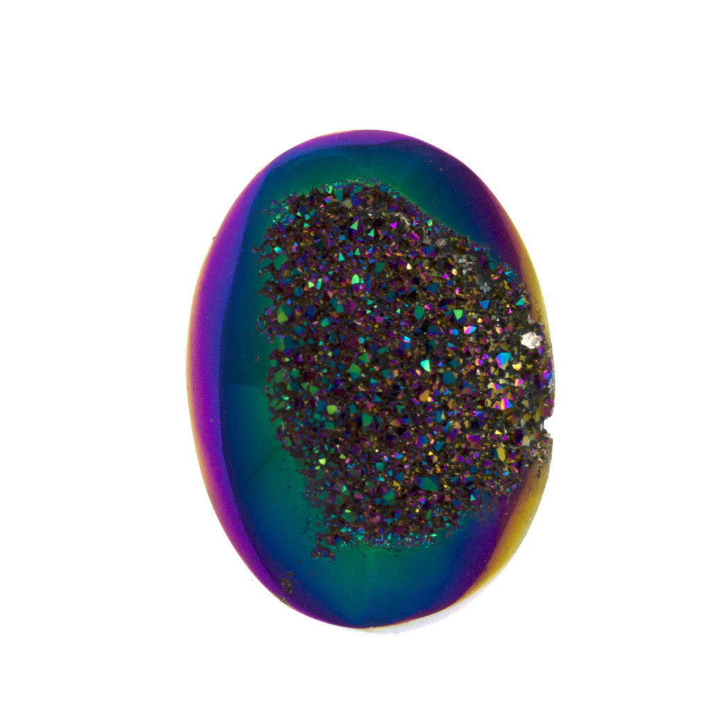 Titanium Rainbow Aura Carved Window Druzy Oval Domed Cabochon 18x13x6mm