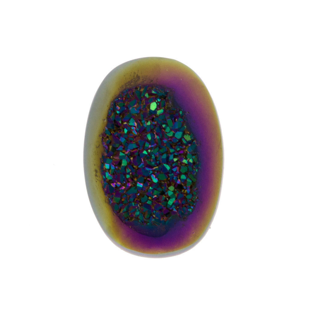 Titanium Rainbow Aura Carved Window Druzy Oval Domed Cabochon 14x10x6