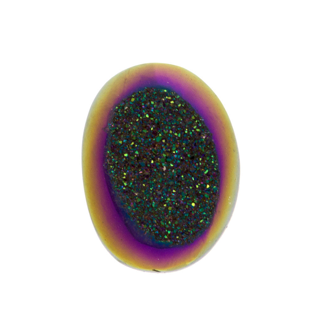 Titanium Rainbow Aura Carved Window Druzy Oval Domed Cabochon 14x10x5