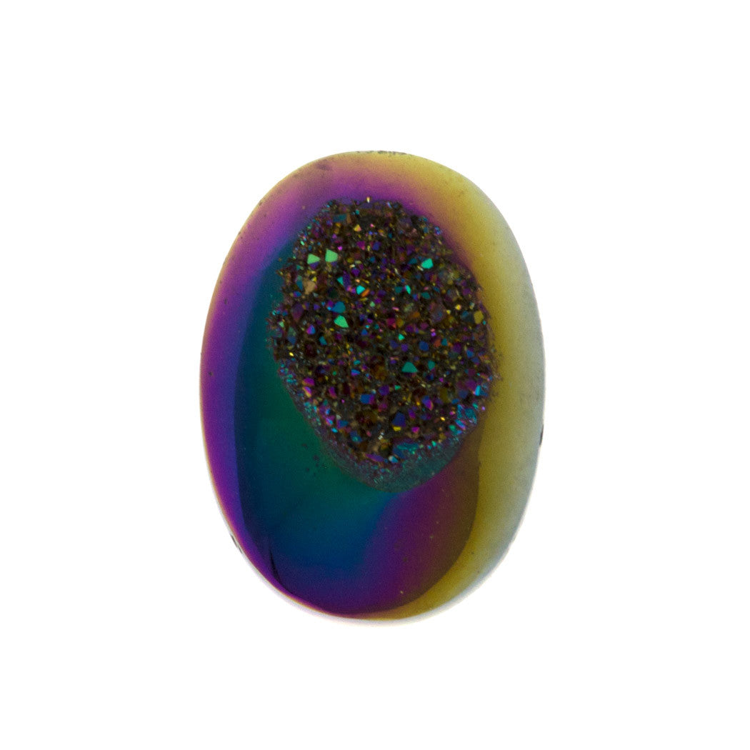 Titanium Rainbow Aura Carved Window Druzy Oval Domed Cabochon 14x10x6