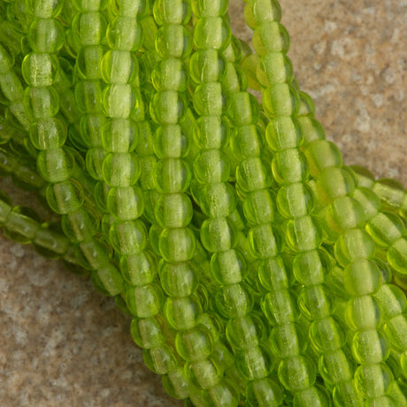 200 Czech 3mm Pressed Glass Round Beads Olivine (50230)