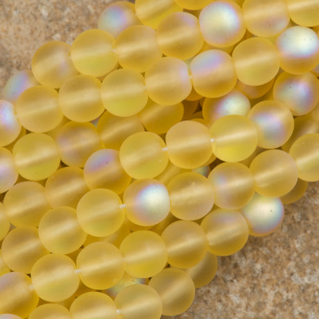 100 Czech 6mm Pressed Glass Round Matte Light Topaz AB Beads (10020MX)