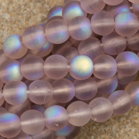 100 Czech 6mm Pressed Glass Round Matte Light Amethyst AB Beads (20020MX)