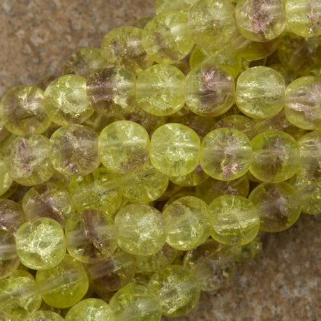 100 Czech 6mm Pressed Glass Round Olivine Amethyst Crackle Beads (27801CRK)