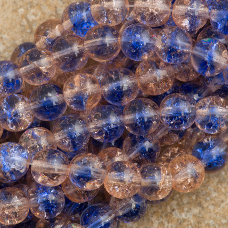 100 Czech 6mm Pressed Glass Round Light Pink Blue Crackle Beads (37701CRK)