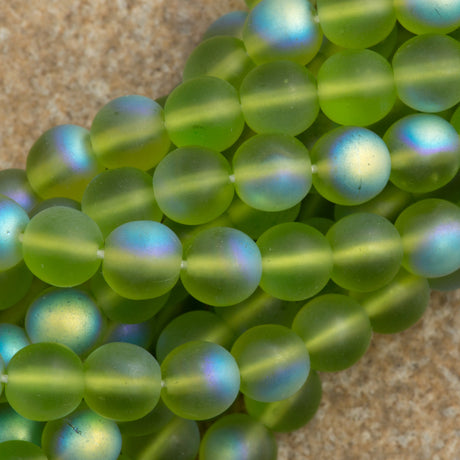 100 Czech 6mm Pressed Glass Round Matte Olivine AB Beads (50230MX)