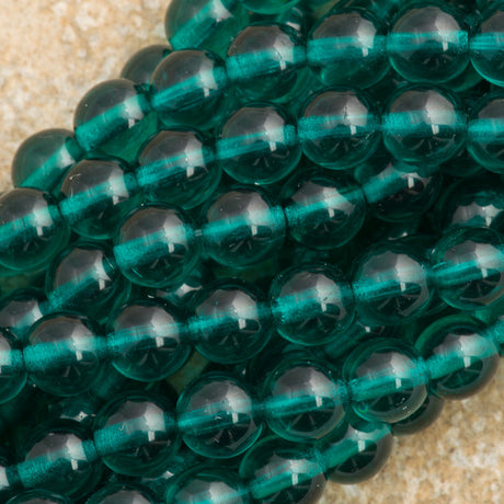 100 Czech 6mm Pressed Glass Round Viridian Beads (60230)