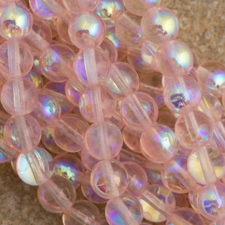 100 Czech 6mm Pressed Glass Round Beads Rosaline AB (70100X)