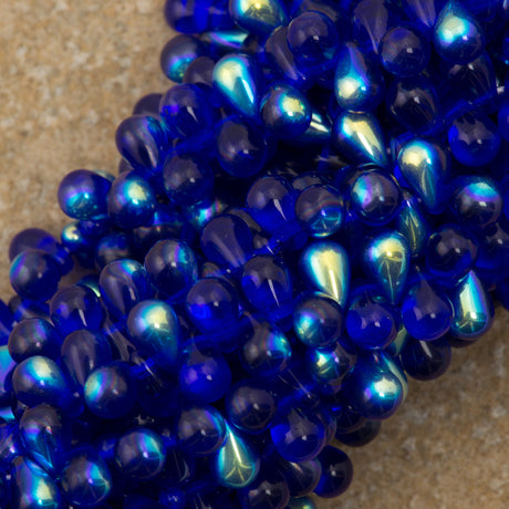 90 Czech 6x4mm Tear Drop Cobalt AB Beads (30090X)