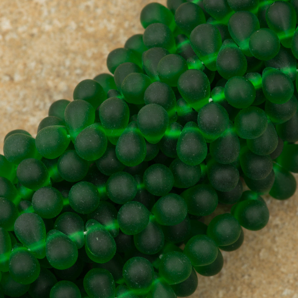 90 Czech 6x4mm Tear Drop Matte Green Emerald Beads (50140M)