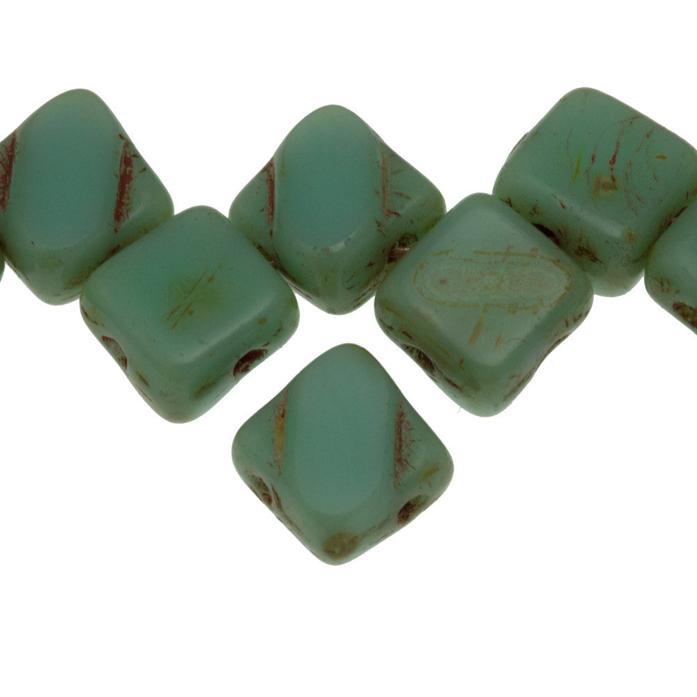 Czech Glass 6mm Two Hole Table Cut  Silky Beads Opaque Pastel Mint Picasso