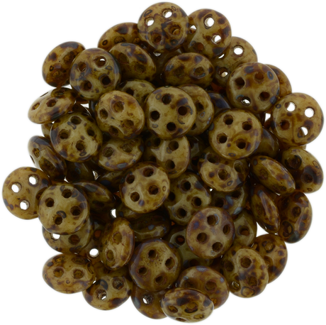 CzechMates 6mm Four Hole QuadraLentil French Beige Picasso Beads 15g (13070T)