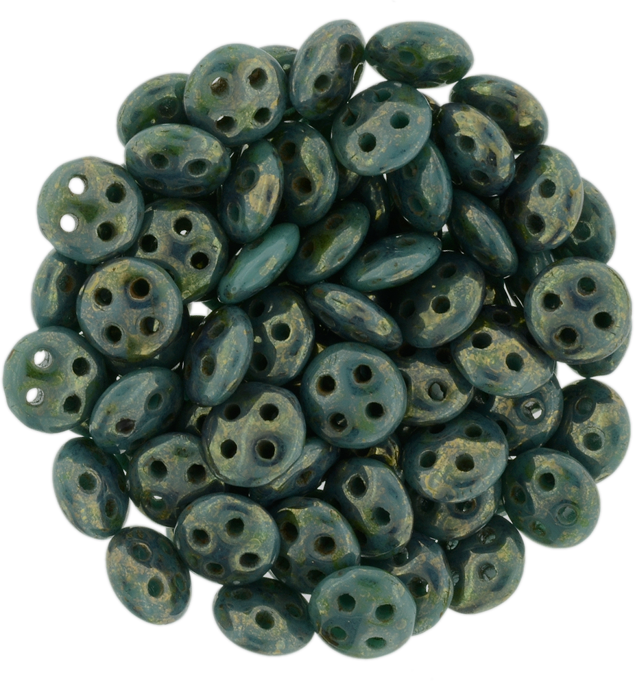 CzechMates 6mm Four Hole QuadraLentil Dark Turquoise Bronze Picasso Beads 15g (63150BT)