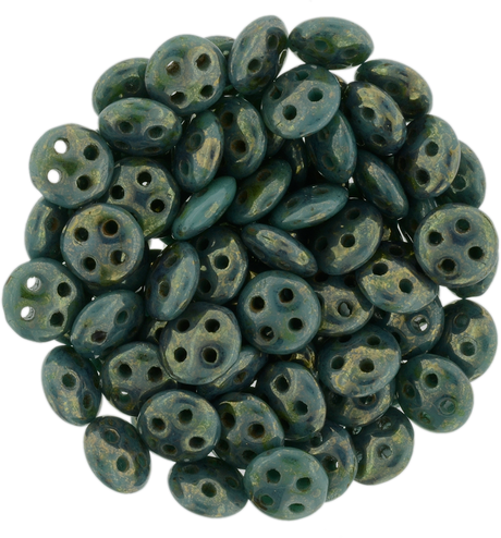 CzechMates 6mm Four Hole QuadraLentil Dark Turquoise Bronze Picasso Beads 15g (63150BT)