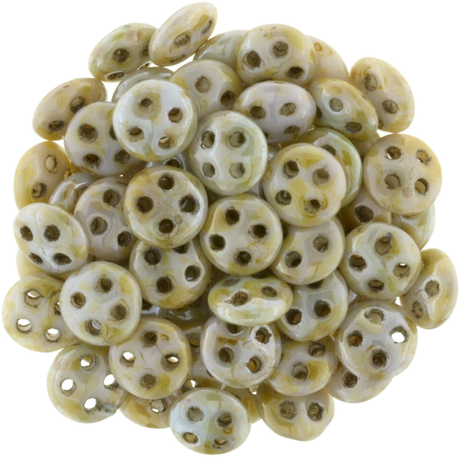 CzechMates 6mm Four Hole QuadraLentil Opaque Ultra Green Luster Beads 15g (65455P)