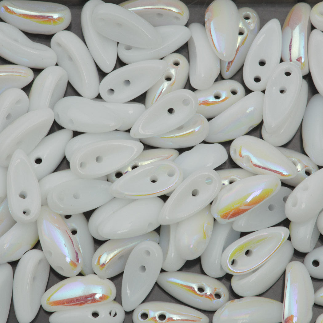 100 Preciosa Two Hole Chilli Beads Alabaster AB (28701)