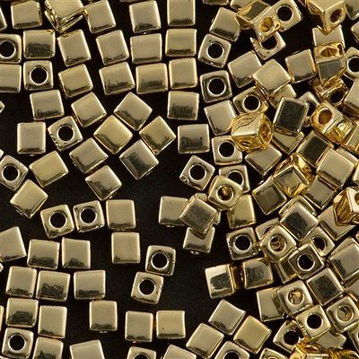 Miyuki 3mm Cube Seed Bead 24kt Light Gold Plated 19g Tube (193)