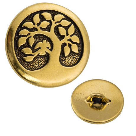 16mm TierraCast Brass Color Bird in a Tree Button