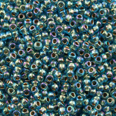 Toho Round Seed Beads 6/0 Inside Color Lined Gold Aqua AB 2.5-inch tube (995)