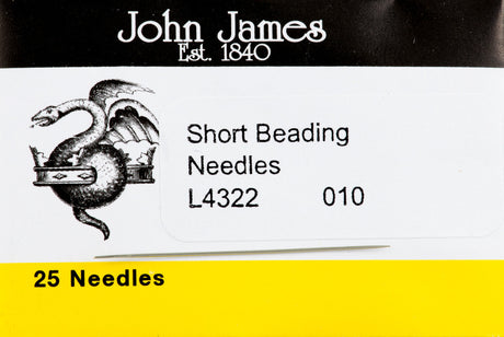 25 John James Beading Needles 32.5mm Short Size #10