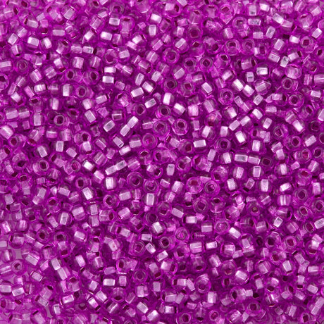 50g Czech Seed Bead 10/0 Silver Lined Dyed Dark Fuchsia (08225)