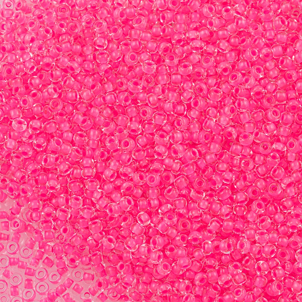 50g Czech Seed Bead 10/0 Color Lined Neon Pink (08777)