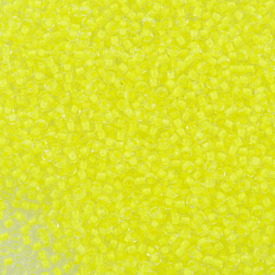 50g Czech Seed Bead 10/0 Color Lined Neon Yellow (08786)