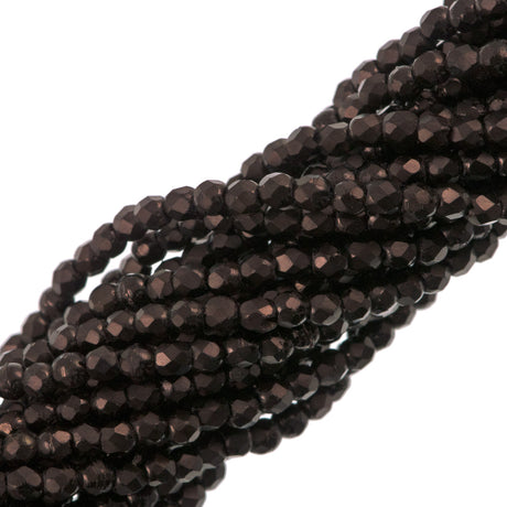 100 Czech Fire Polished 2mm Round Bead Matte Dark Bronze (14415M)