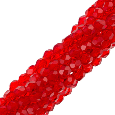 100 Czech Fire Polished 3mm Round Bead Siam Ruby (90080)