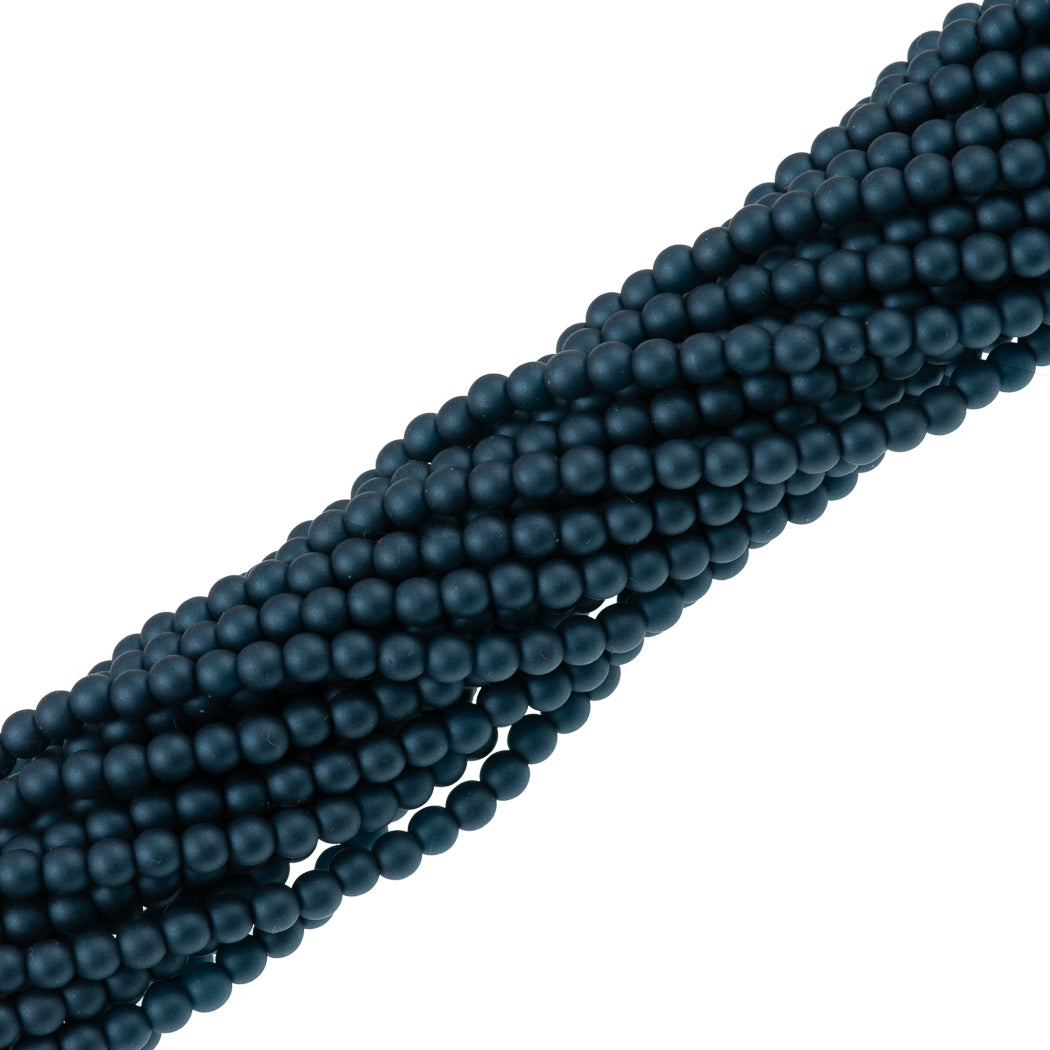 100 Czech 3mm Round Matte Steal Blue Glass Pearl Beads