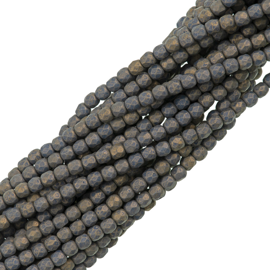 100 Czech Fire Polished 3mm Round Bead Pacifica Juniper (10070PS)