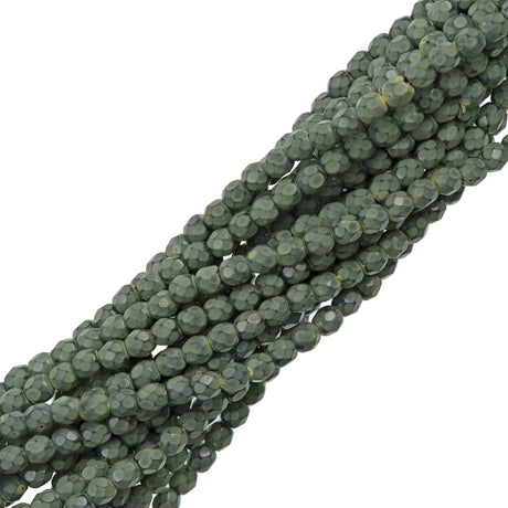 100 Czech Fire Polished 3mm Round Bead Snake Lime (39051)