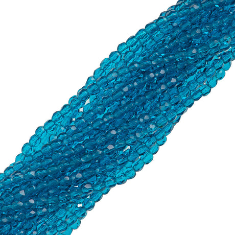 100 Czech Fire Polished 3mm Round Bead Capri Blue (60080)