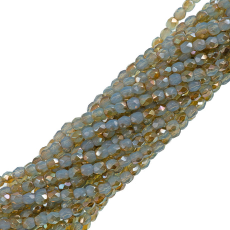 100 Czech Fire Polished 3mm Round Bead Milky Aquamarine Celsian (61000Z)